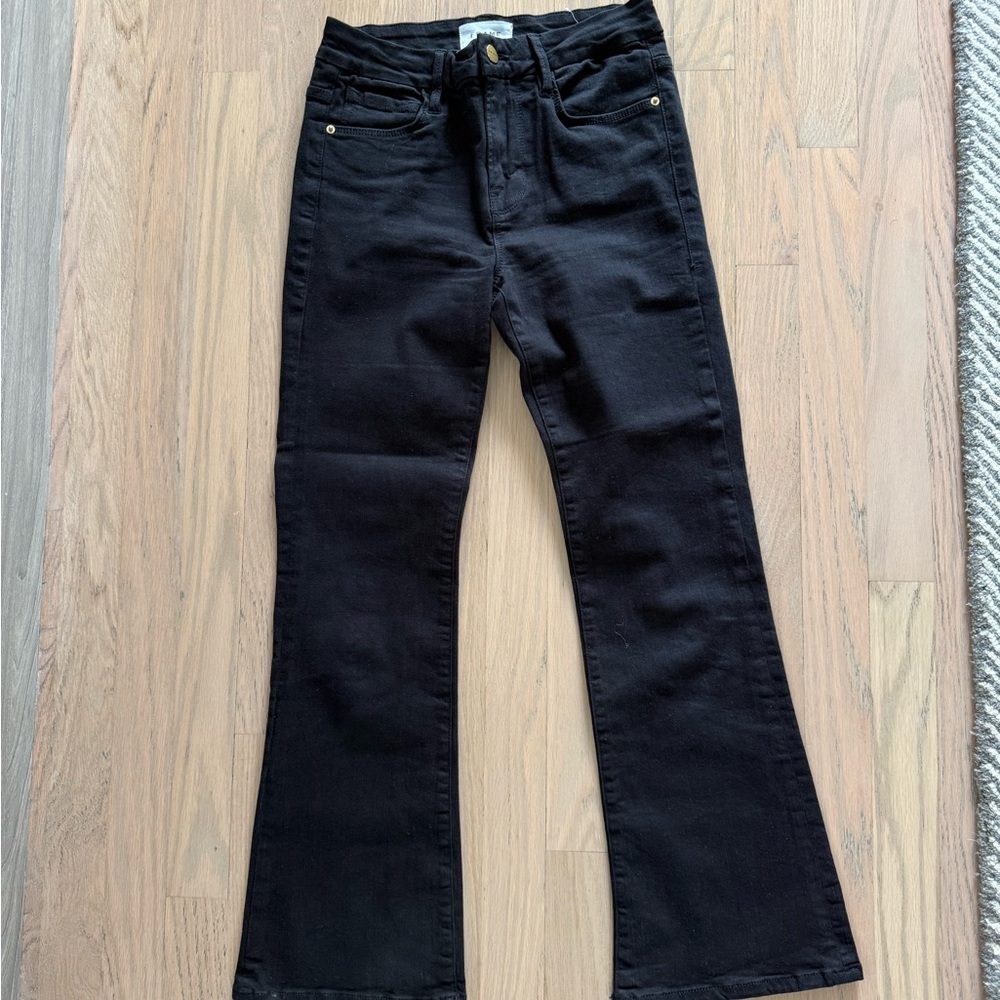 Frame Denim Black Wide Leg Jeans Le crop mini boot